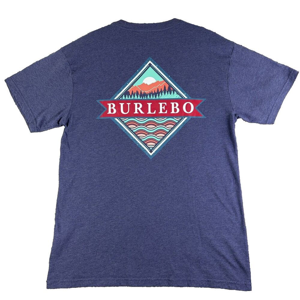 Burlebo T-Shirt Mens Medium Short Sleeve Blue Summer Graphic Tee Pocket Logo